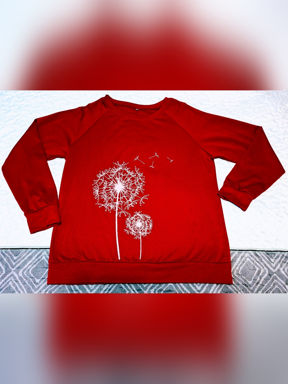 Women's Size XL Shein Long-Sleeve Red with White Flowers Pullover Top